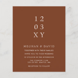 Budget Terracotta Moderne Hochzeit Einladung