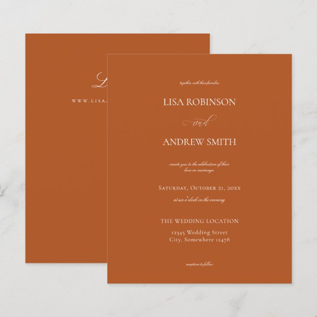 Budget Terracotta Orange Calligraphy Wedding (Vorne/Hinten)