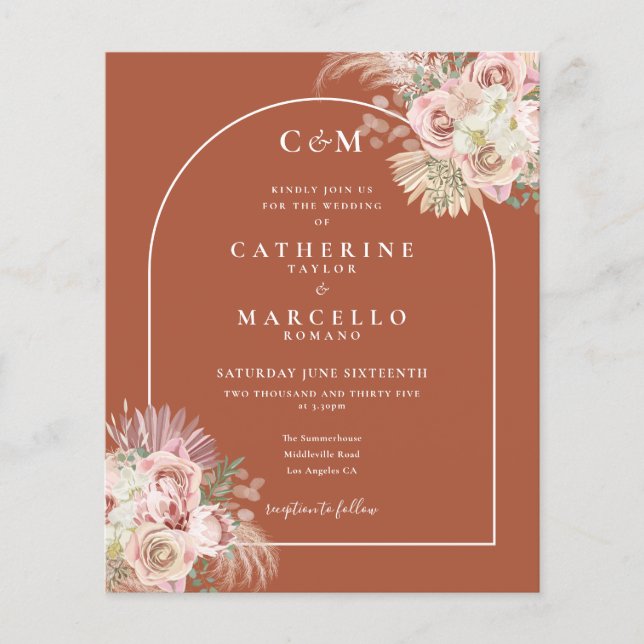Budget Terracotta Pampas Grass Monogram Wedding (Vorderseite)