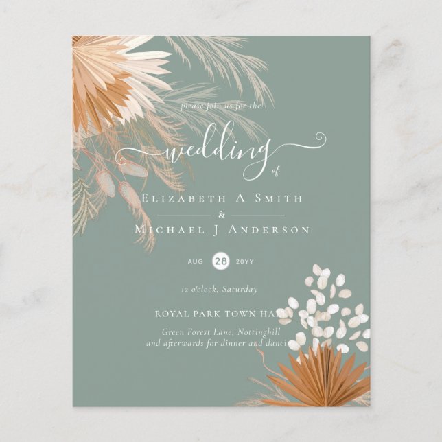 BUDGET Terracotta Pampas Grass Tropical Wedding Flyer (Vorne)