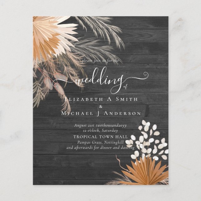 BUDGET Terracotta Pampas Grass Tropical Wedding Flyer (Vorne)