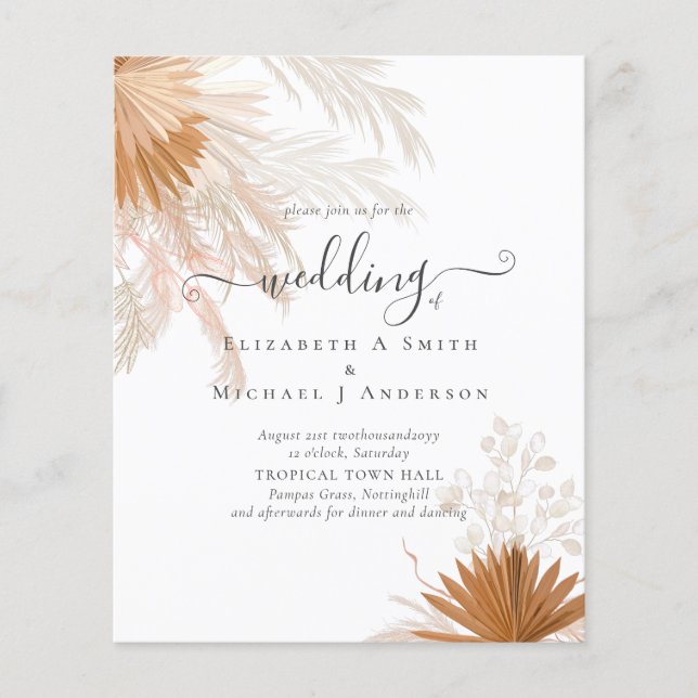 BUDGET Terracotta Pampas Grass Tropical Wedding Flyer (Vorne)