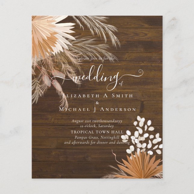 BUDGET Terracotta Pampas Grass Tropical Wedding Flyer (Vorne)