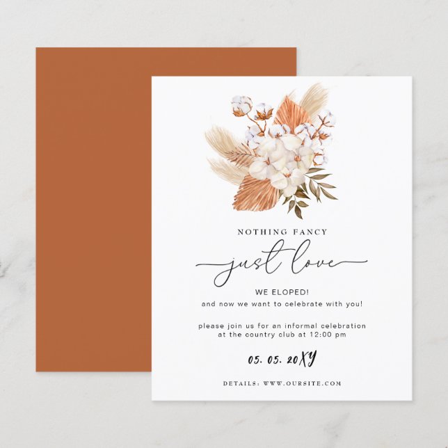 Budget Terracotta Pampas Wedding Reception Card (Vorne/Hinten)