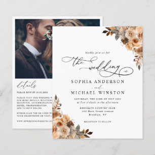 Budget Terracotta Rose Floral Foto Hochzeit Einlad