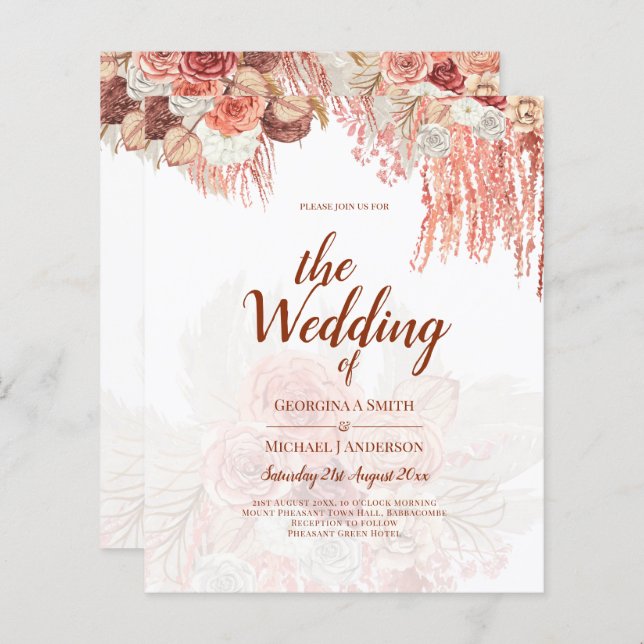 BUDGET Terracotta Rose Pampas Grass Floral Wedding (Vorne/Hinten)