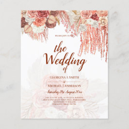 BUDGET Terracotta Rose Pampas Grass Floral Wedding Flyer