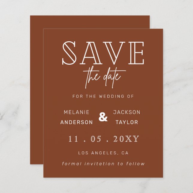 Budget Terracotta Rustikal Save the Date (Vorne/Hinten)