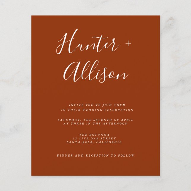 Budget Terracotta Wedding Einladung Flyer (Vorne)