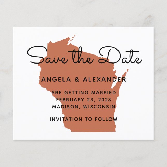 Budget Terracotta Wisconsin Wedding Save the Date (Vorderseite)