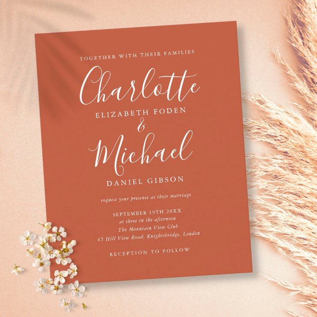 Budget Terrakotta Schrift Hochzeitseinladung (Von Creator hochgeladen)