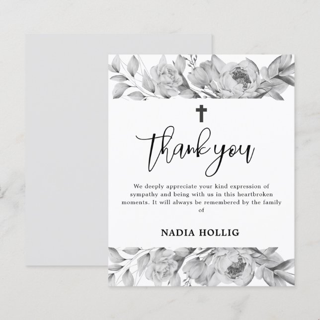 Budget Thank You Funeral Cross Memorial Card (Vorne/Hinten)