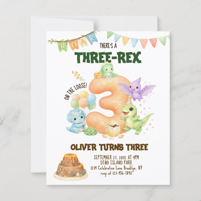 BUDGET Three-Rex Dinosaur Süßer Dino 3. Geburtstag (Vorderseite)