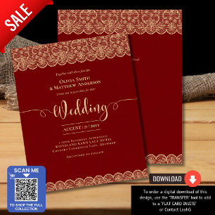 BUDGET Tiefe ROTE Goldene Spitze Hochzeit