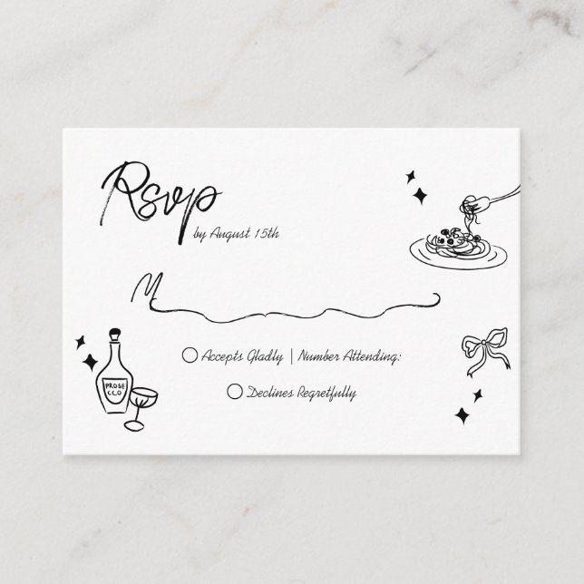 BUDGET Trendy Scribble Doodle Script Hochzeit Begleitkarte (Vorderseite)