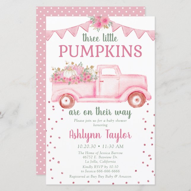 Budget Triplets Pink Little Pumpkin Baby Dusche (Vorne/Hinten)