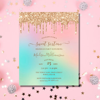 Budget Tropfen Gold Glitzer Sweet 16 Geburtstag