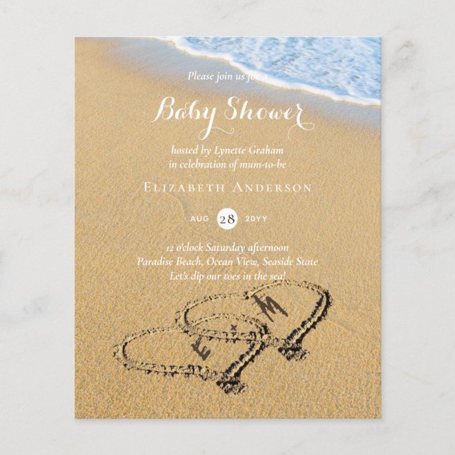 Budget Tropical Beach Hearts in Sand Baby Shower (Vorderseite)