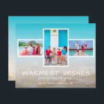 Budget Tropical Beach Multi Foto Ferienkarte<br><div class="desc">Kleine Weihnachtskarten mit einer Größe von 4, 5" x 5, 6" bieten Ihren Lieblings-Strandurlaub oder warme Fotos mit diesem herrlichen tropischen Strand-Sand und Meereshintergrund mit Ihrer Botschaft in schick weißer Schrift. Diese preisgünstigen Ferienfotokarten sind auf 110 lb Papier gedruckt, das in 3 Größen erhältlich ist. **WEISSE UMGEBUNGEN SIND OPTIONAL AUF...</div>