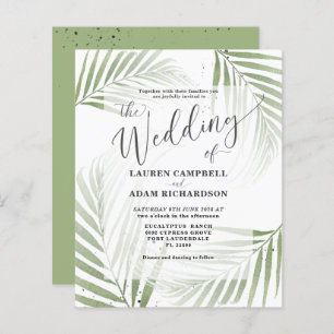 Budget Tropical Foliage Green Wedding Einladung