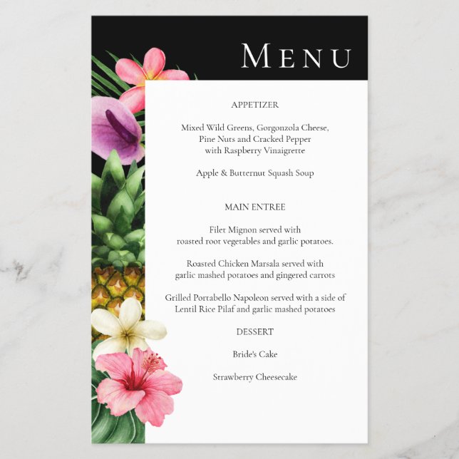 Budget Tropical Hawaiian Floral Menu - Black MED Flyer (Vorne)