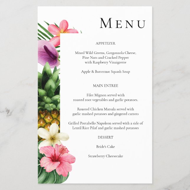 Budget Tropical Hawaiian Floral Menu - White MED Flyer (Vorne)