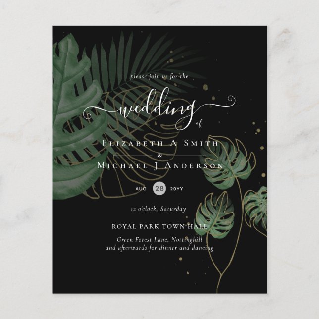 BUDGET Tropical Island Palm Blätter Beach Wedding Flyer (Vorne)
