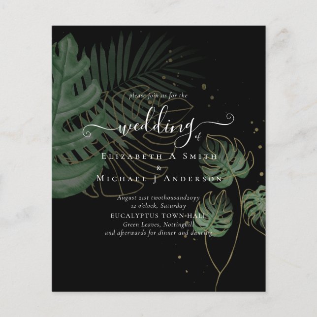 BUDGET Tropical Island Palm Blätter Beach Wedding Flyer (Vorne)