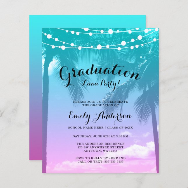 Budget Tropical Luau Aquamarin Pink Graduation Par (Vorne/Hinten)