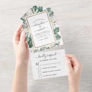 Budget Tropical Magnolia Floral Wedding RSVP All In One Einladung