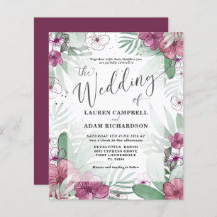 Budget Tropical Maroon & Green Wedding Einladung