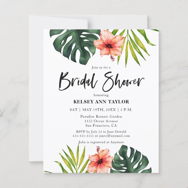Budget Tropical Monstera  Bridal Shower Invitation (Vorderseite)