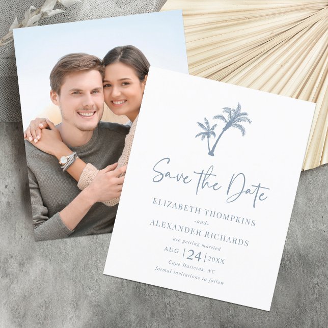 Budget Tropical Palm Dusty Blue Save the Date (Von Creator hochgeladen)