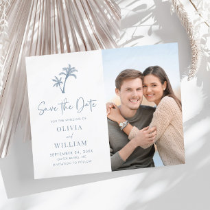 Budget Tropical Palm DustyBlue Foto Save the Date