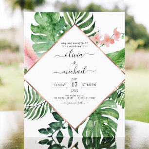 Budget Tropical Palm Geometric Wedding Einladung