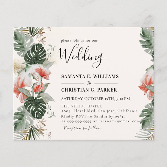 Budget Tropical Palm Greenerity Wedding Flyer (Vorne)