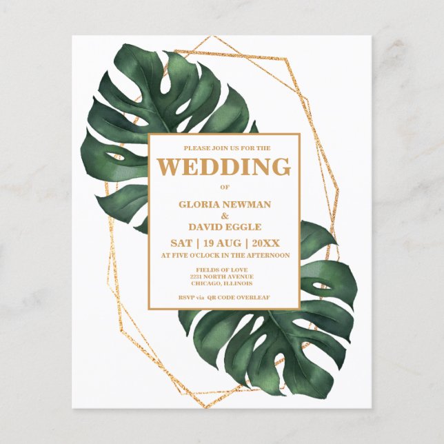 Budget Tropical Palm Leaf QR Code  Invitation (Vorderseite)