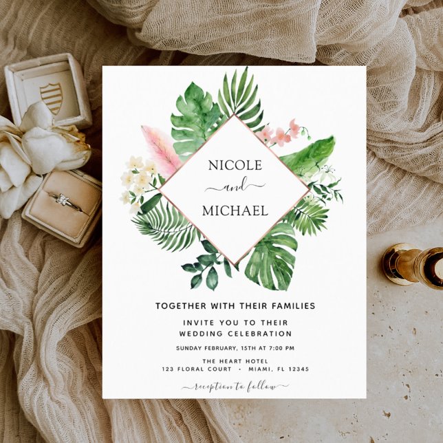 Budget Tropical Palm Watercolor Geometric Wedding (Von Creator hochgeladen)