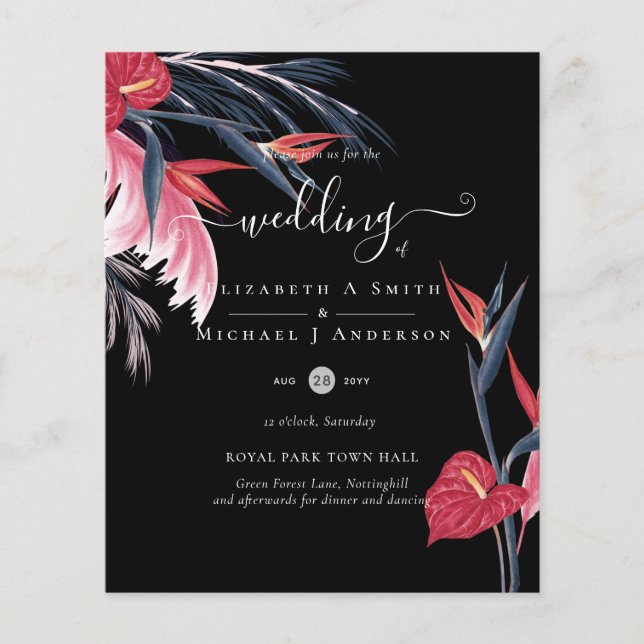 BUDGET Tropical Pampas Grass Navy Berry Wedding Flyer (Vorne)