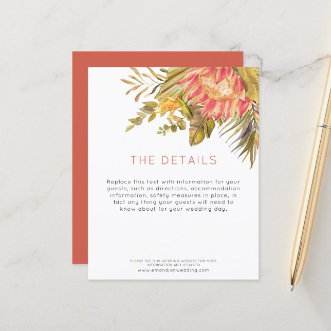 Budget Tropical Wedding Guest Details Umschließung (Vorderseite/Rückseite Beispiel)