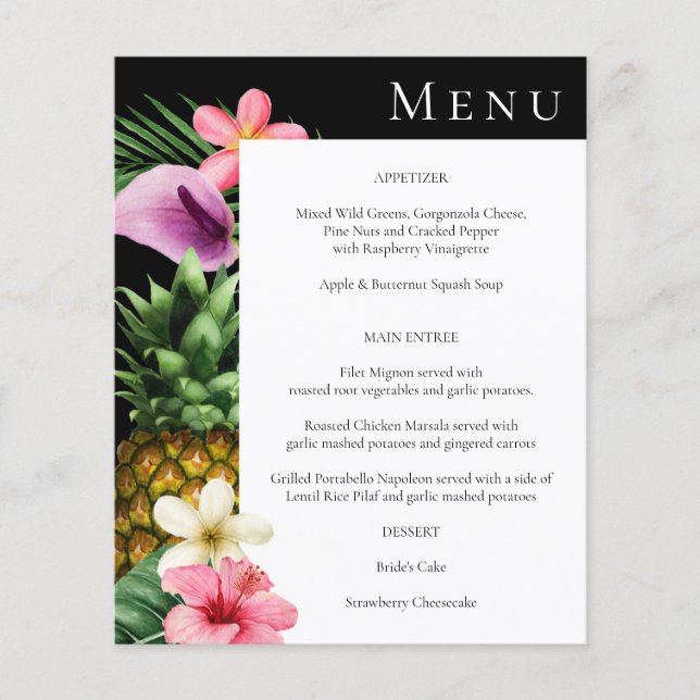 Budget Tropisch Hawaiianisches Blumenmenü - Schwar Flyer (Vorne)