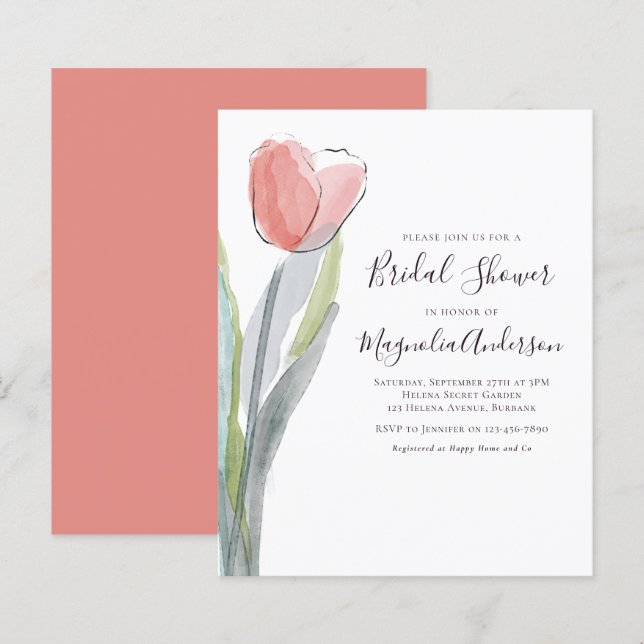 Budget Tulip Bridal Dusche Einladung (Vorne/Hinten)