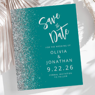 Budget Türkis Blau Silber Glitter Save the Date