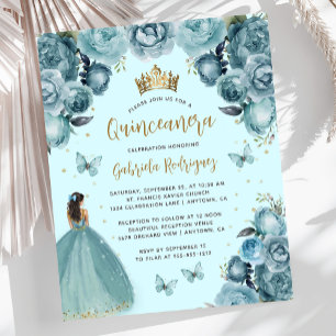 Budget Türkis Gold Blumen Prinzessin Quinceañera