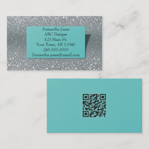Budget Türkis & Silver Glitzer QR Code Visitenkarte