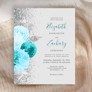 Budget Turquoise Floral Silver Glitzer Hochzeit