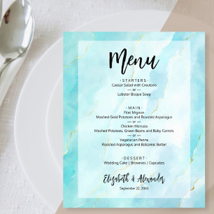 Budget Turquoise Gold Marmor Wedding Menü