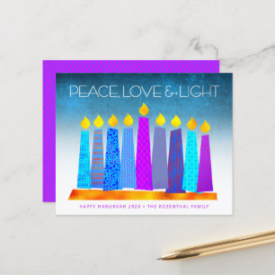 Budget Turquoise Hanukkah Candles Peace Liebe Card