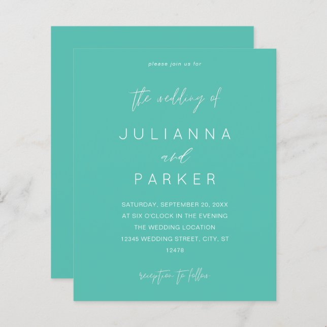 Budget Turquoise MOD Calligraphy Wedding (Vorne/Hinten)