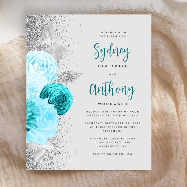 Budget Turquoise Silver Floral Calligraphy Wedding (Von Creator hochgeladen)